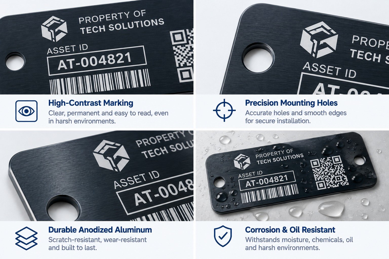 Equipment label with QR code for asset tracking