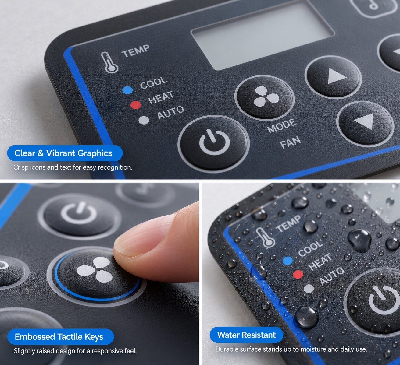 Tactile membrane switch layers with dome spacer circuit and flexible tail