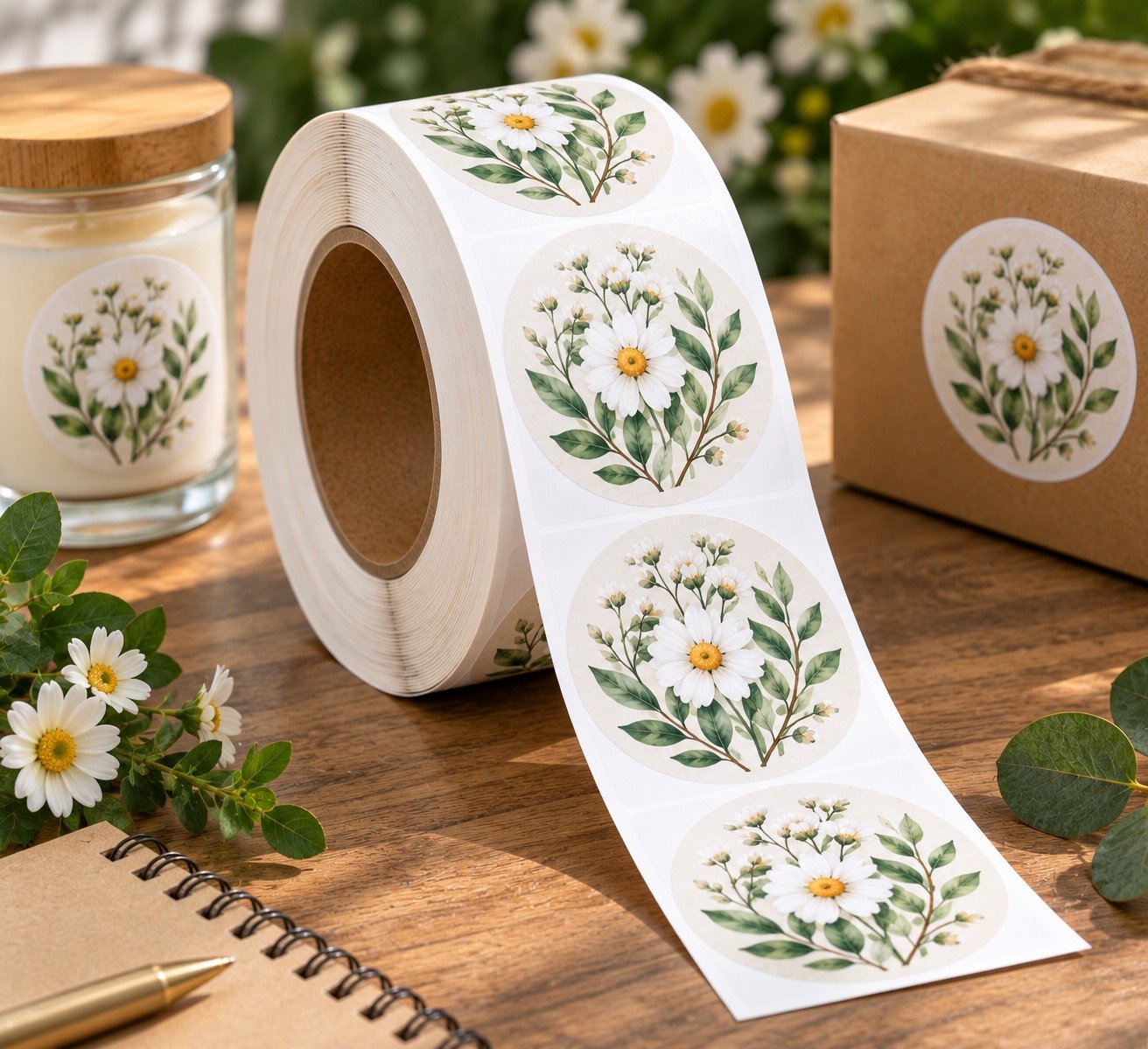 Roll label cross-section with core liner and label spacing