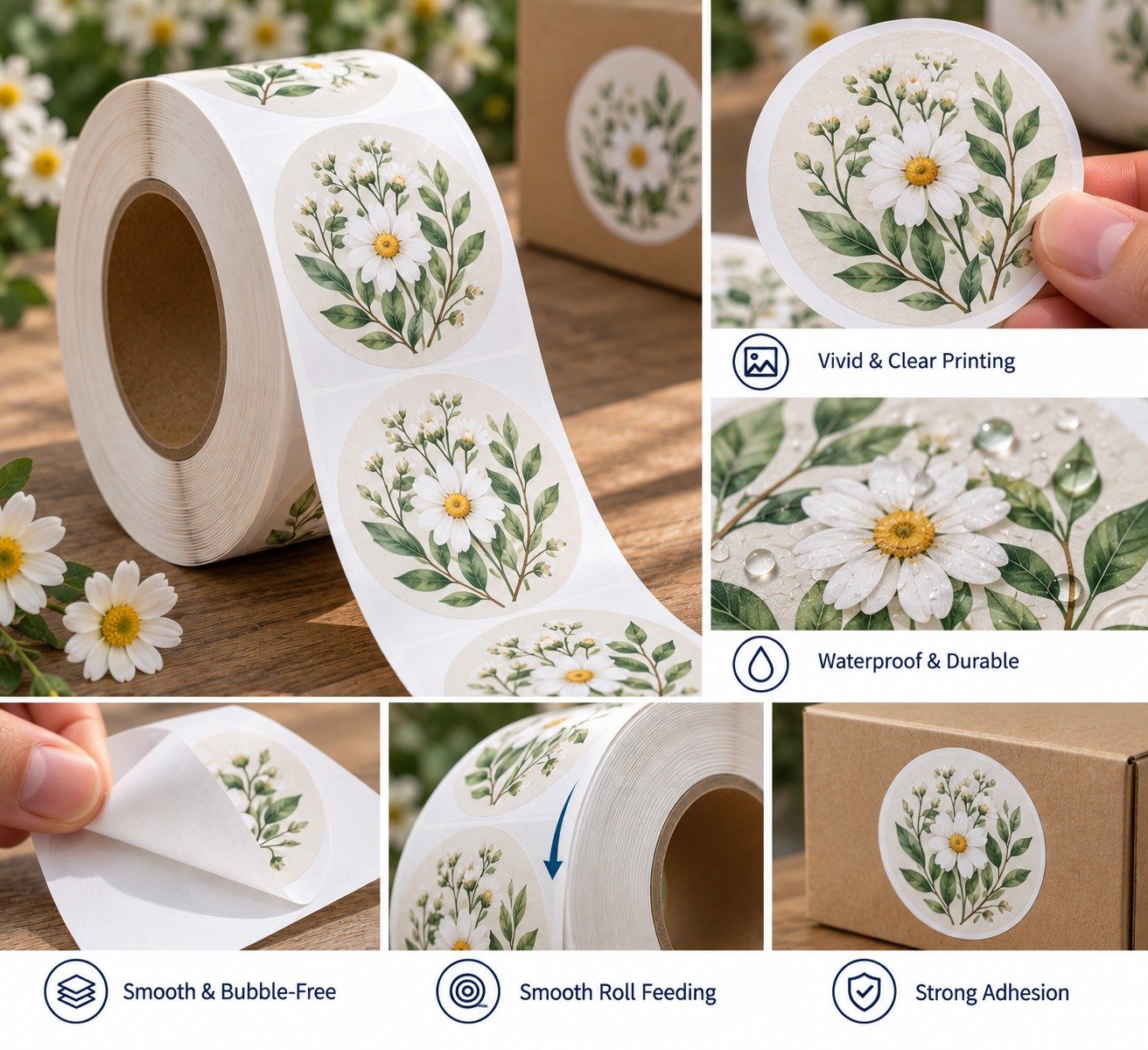 Roll label specifications including core size, label gap, and unwind direction