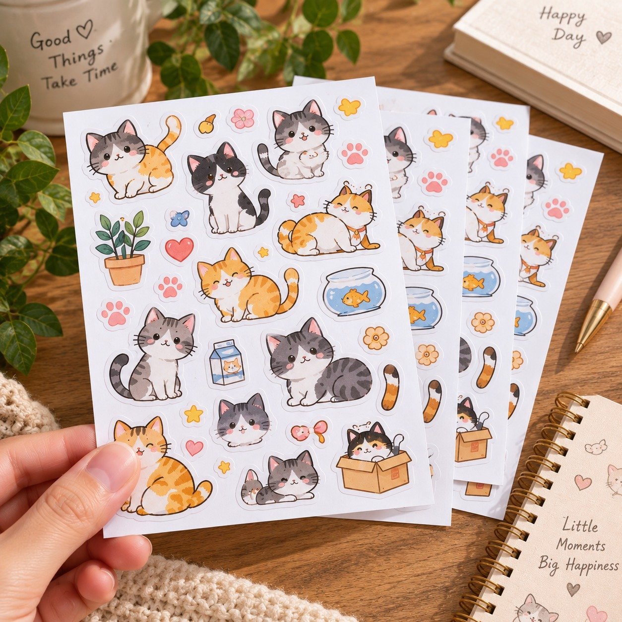 Sticker sheet layers with kiss cuts and liner