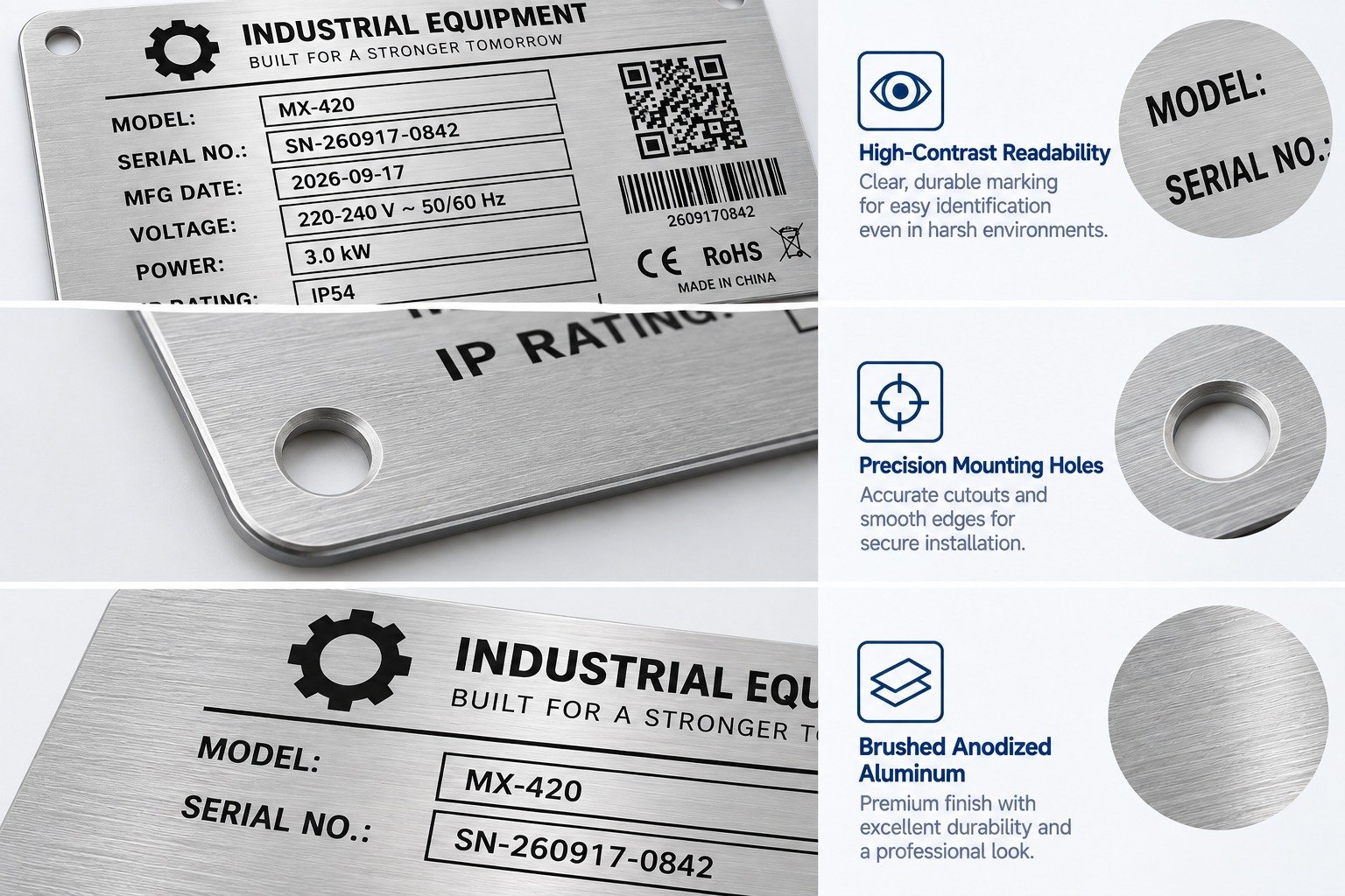 Rating plate with electrical data barcode and readable information